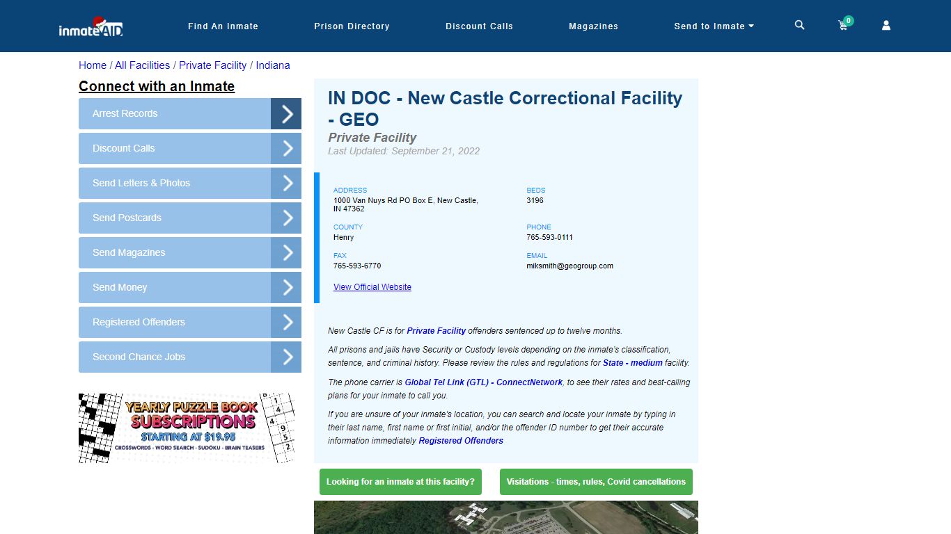 IN DOC - New Castle Correctional Facility - GEO - Inmate Search - New ...
